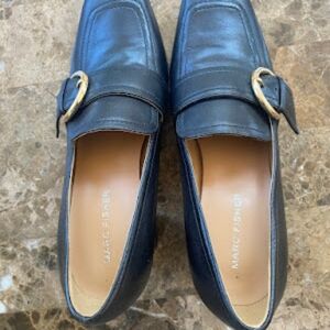 Marc Fisher Black Loafers with Gold Buckle